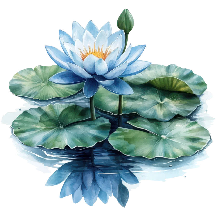 Blue Water Lily botanical illustration