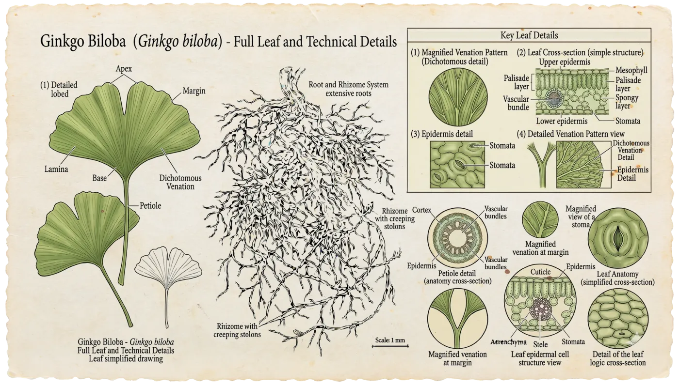 Ginkgo Biloba botanical illustration