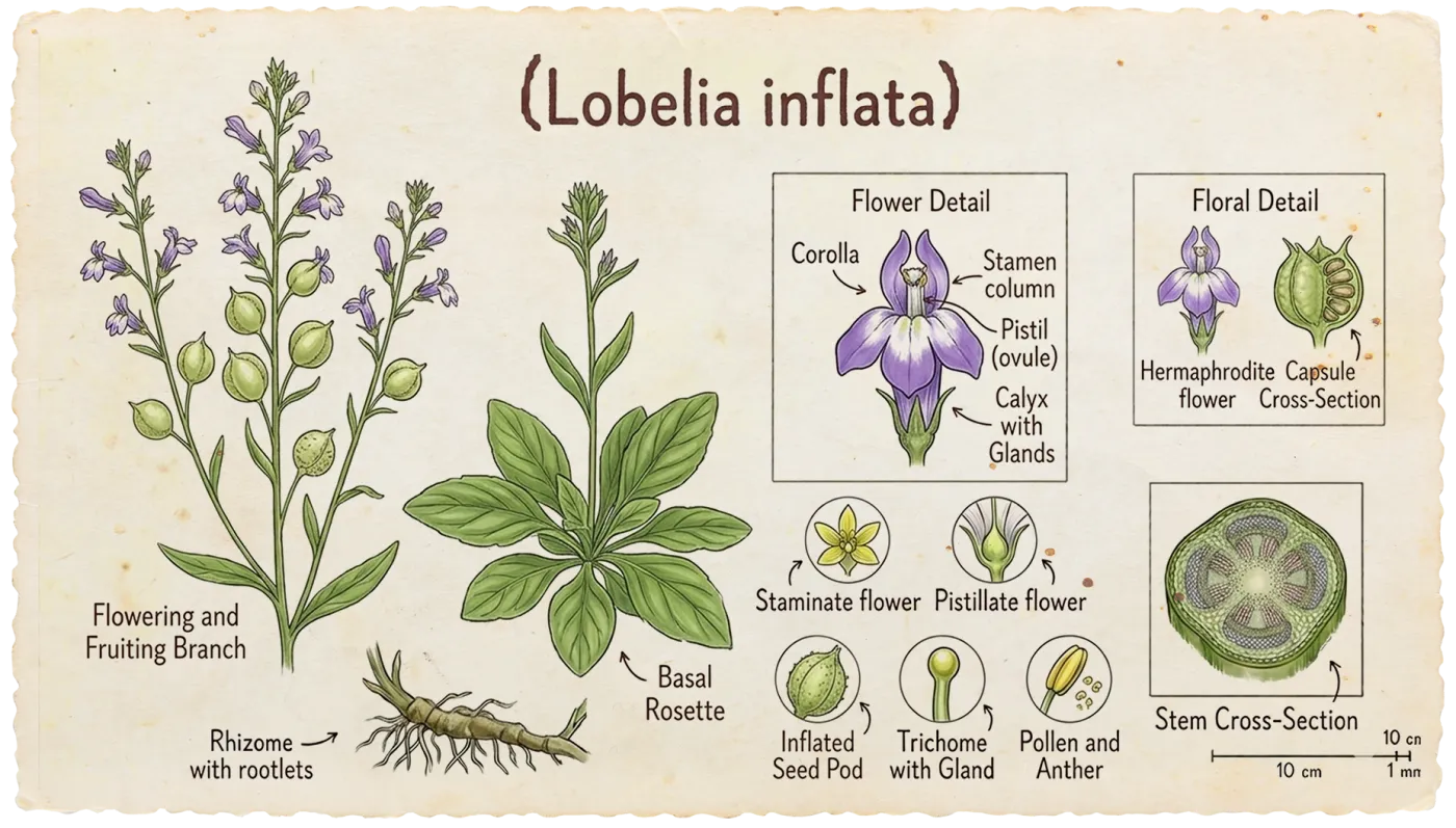 Botanical plate of Lobelia (Lobelia inflata)