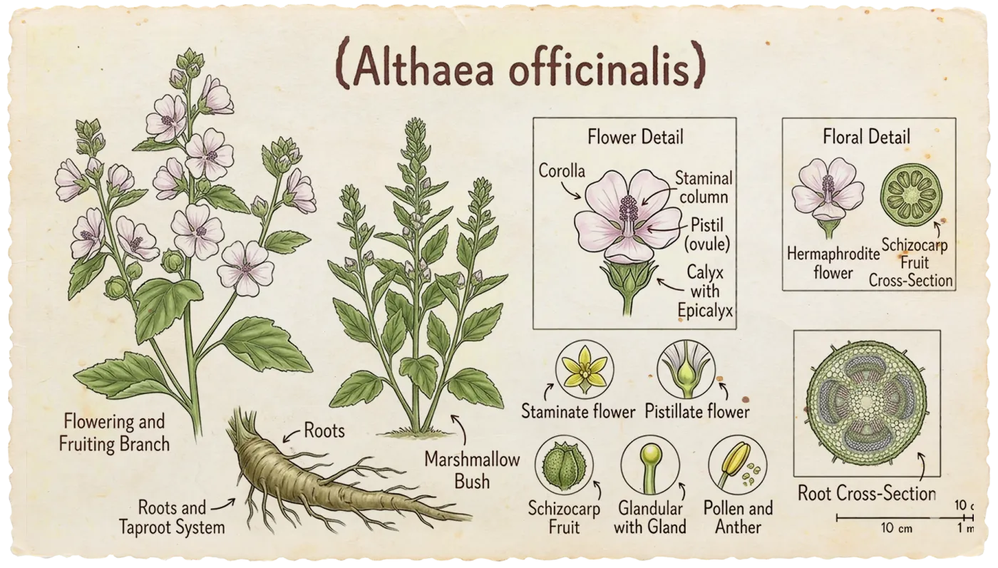 Botanical plate of Marshmallow Leaf (Althaea officinalis)