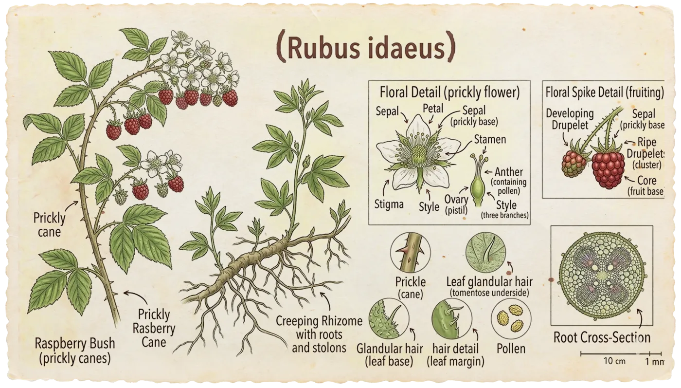 Red Raspberry Leaf botanical illustration