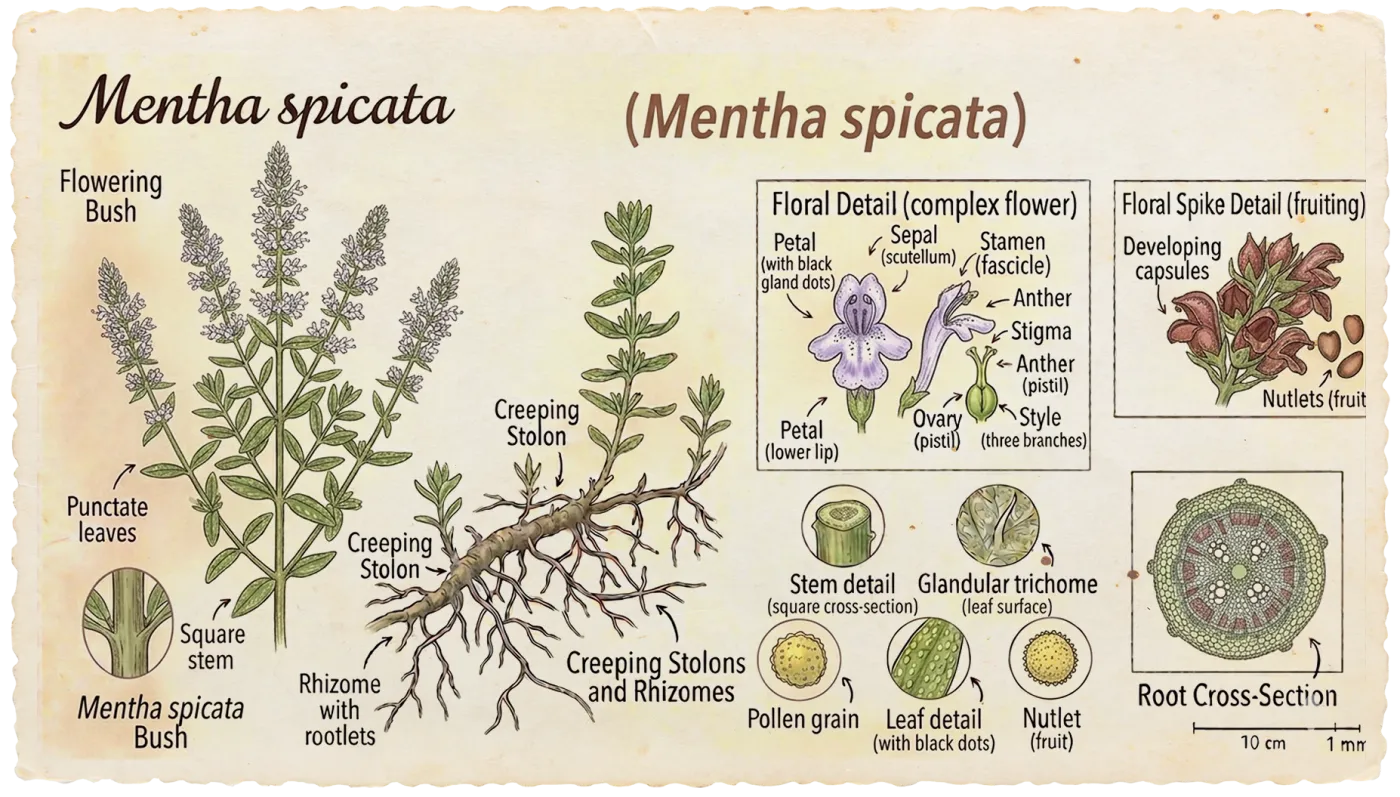 Botanical plate of Spearmint (Mentha spicata)