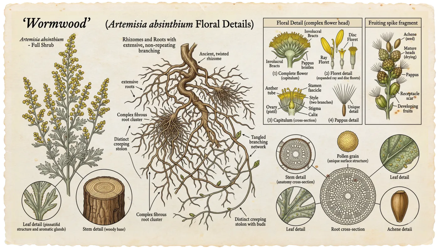 Botanical plate of Wormwood (Artemisia absinthium)